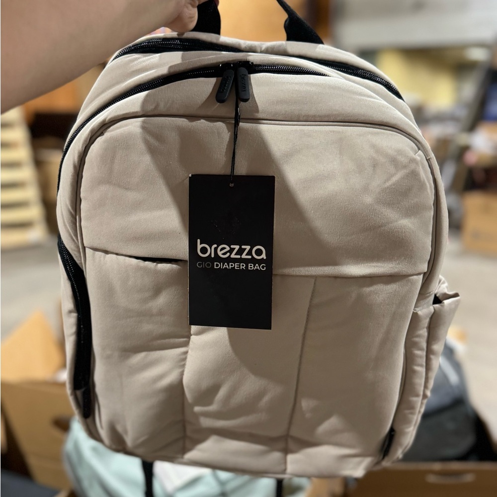 Baby Brezza Gio Taupe Quilted Diaper Bag Backpack